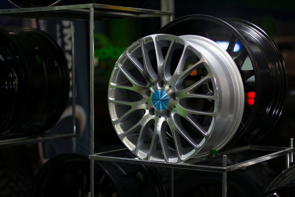 silver and black car wheel